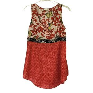 CAbi 100% Silk Blouse Colorful Floral Sleeveless Long Pullover Women's Sz Small
